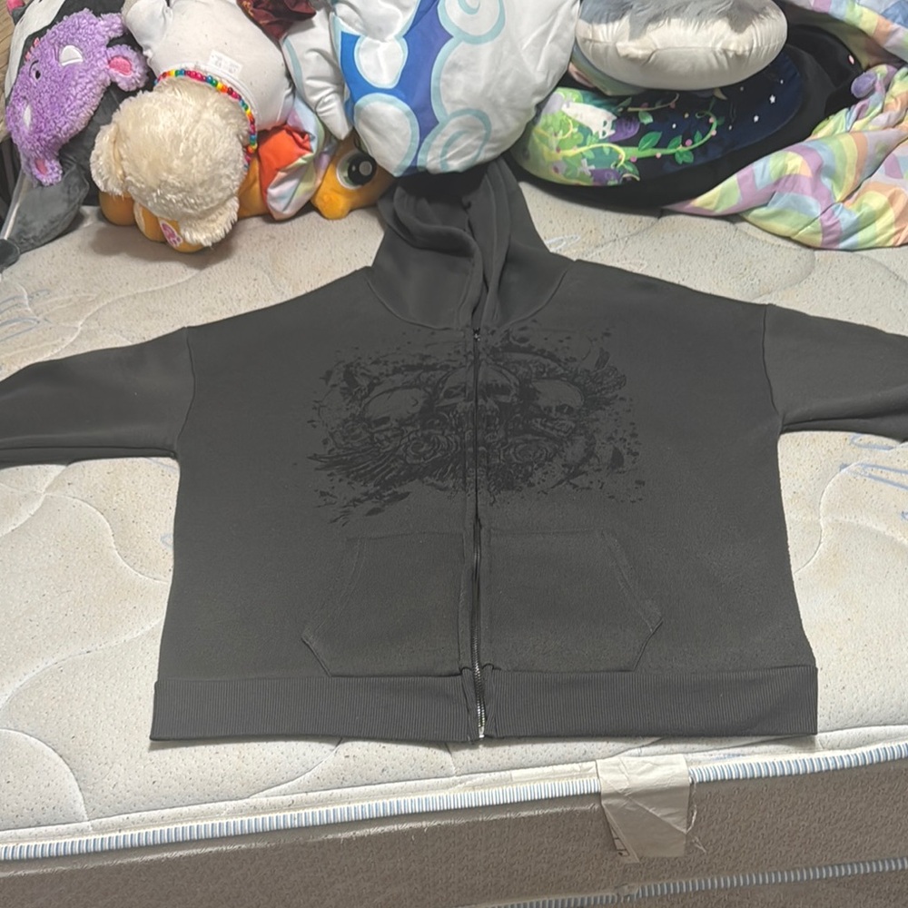 Dark Gray Hoodie with Skull Print